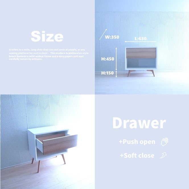 木製 サイドボード キャビネット ナイトテーブル (天然木 タモ) ホワイト BOX：M/LEG：S/1段