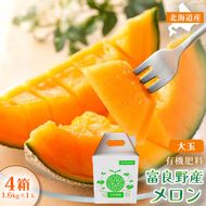 【糖度15度以上 赤肉メロン】富良野産 メロン 1.6kg×1玉 4箱 計6.4kg｜北海道富良野市 7～8月発送 ご褒美 プレゼント メロン 赤肉メロン 富良野メロン 果物 フルーツ とろける甘さ 夏季限定 旬の味覚 芳醇な香り