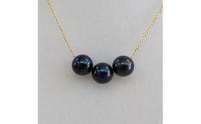 20-33伊勢志摩あこや本真珠スルーネックレス・3珠ブラックSV製G