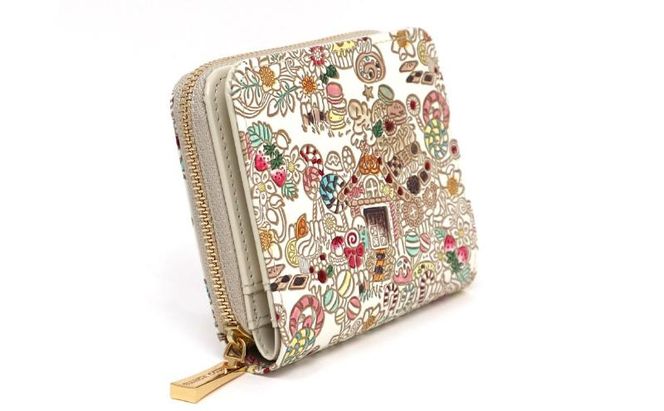 【文庫屋大関】二つ折りファスナーミニ財布 お菓子の家【皮革工芸品】財布 二つ折り 小物 お札 カード 小銭 コンパクト 牛革 手作り 日本製 墨田区 東京都