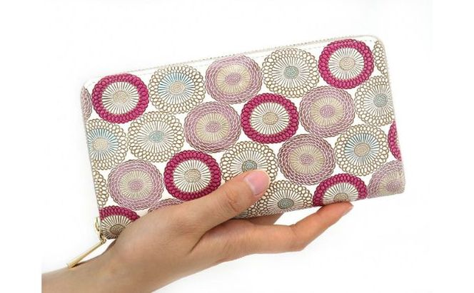 【文庫屋大関】 大容量　ぐるっとファスナーの長財布　笠菊＜桃花＞【皮革工芸品】 ファッション小物 民芸品 