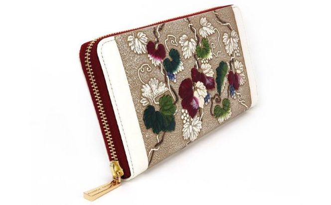 【文庫屋大関】 大容量　ぐるっとファスナーの長財布　野葡萄【皮革工芸品】 ファッション小物 民芸品 