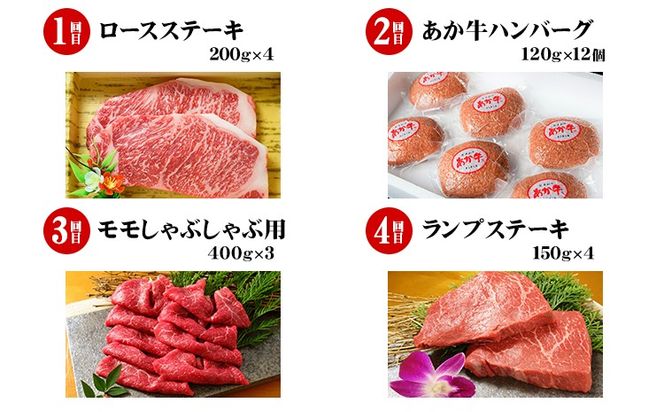 牛肉 【12ヶ月定期便】あか牛づくし 厳選食べ比べ 道の駅竜北《申込み翌月から発送》あか牛ハンバーグ ロースステーキ しゃぶしゃぶ用 ランプ ミスジ 三角カルビ焼肉用 ヒレ イチボ もつ鍋 ホルモン くまモンハンバーグ ローストビーフ---sh_fsa12tei_24_500000_mo12num1---