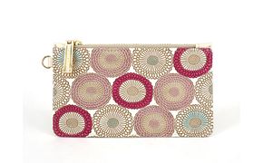 【文庫屋大関】すっきりカードケース　笠菊＜桃花＞【皮革工芸品】 ファッション小物 雑貨 フラグメントケース 小銭入れ付き 収納 スマート 日本製 花柄 