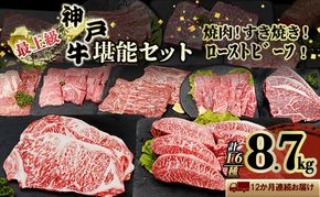 神戸牛 定期便 12か月連続お届け  ステーキ すき焼き用 焼肉用 ローストビーフ用 ミスジ イチボ