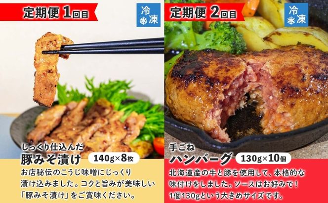 定期便 5ヵ月 北海道 豚みそ漬け ハンバーグ ジンギスカン ぐる巻き ソーセージ シャンシャン ハム ベーコン フランク サラミ 牛肉 豚肉 羊肉 おかず 詰め合わせ お肉屋 たどころ 送料無料 