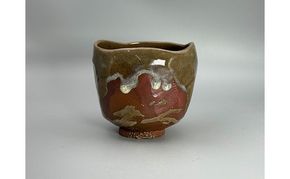 虫明焼 灰釉ヘラ目茶碗(黒井千左 作) 工芸品 食器 茶碗 お茶碗