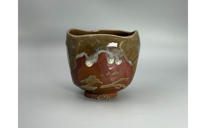 虫明焼 灰釉ヘラ目茶碗(黒井千左 作) 工芸品 食器 茶碗 お茶碗