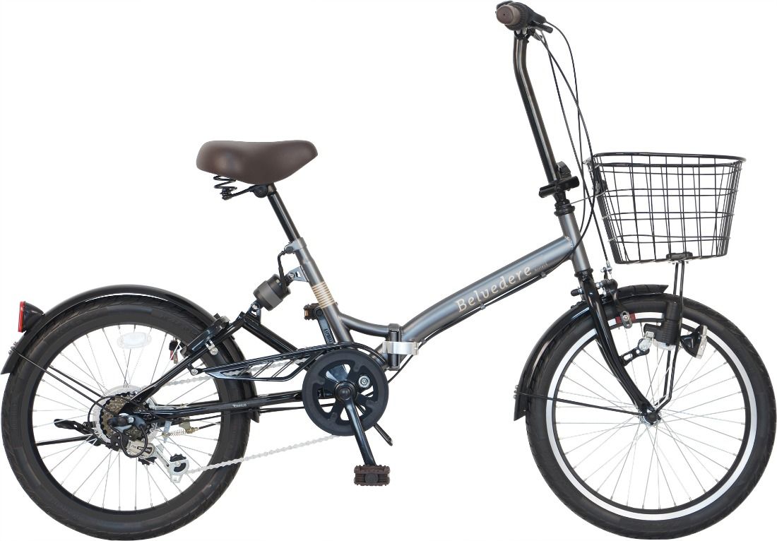パンクしない折り畳み自転車20インチ6段変速Rサス付 チャコール-[G515-4]