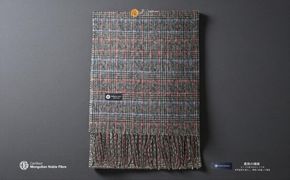 G3563 『Noble Fibre』100％カシミヤ・マフラー グレーン＆チェック フリンジ付き【高級 カシミア おしゃれ ファッション 防寒 かしみあ】