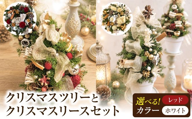 クリスマスツリーとクリスマスリース セット クリスマスツリー クリスマスリース セット 選べる カラー レッド ホワイト 卓上クリスマスツリー ミニクリスマスリース プリザーブド  クリスマス インテリア クリスマス雑貨 ミニサイズ  プリザーブドフラワー 愛知県 小牧市 送料無料 ［133O19-SKU］ 