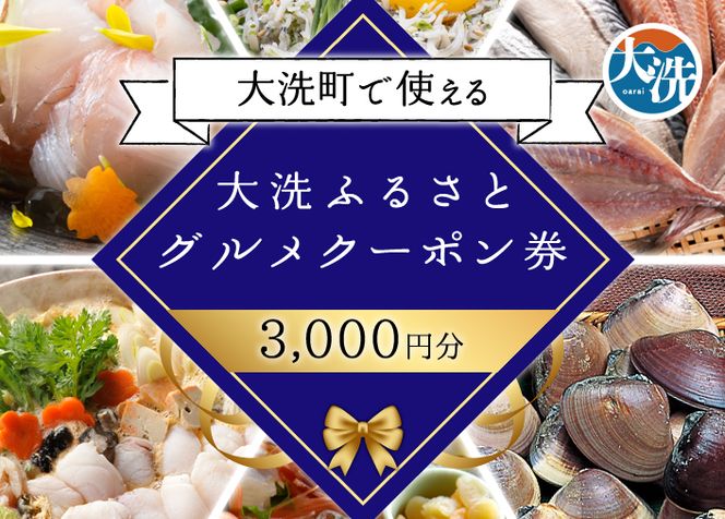 大洗ふるさとグルメクーポン券 3000円分 大洗町 共通 グルメ クーポン券 関東 旅行 食事券 茨城
