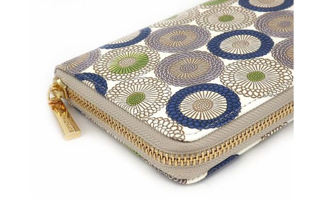 【文庫屋大関】 大容量　ぐるっとファスナーの長財布　笠菊＜水明＞【皮革工芸品】 ファッション小物 民芸品 