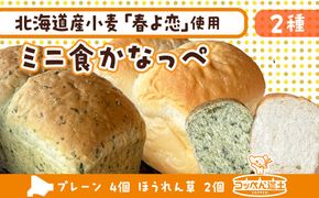 北海道 ミニ食かなっぺ 2種 セット プレーン 4個 ほうれん草 2個 北海道産 小麦 春よ恋 食パン パン トースト カナッペ 手作り 自家製 焼きたて 酵母 ベーカリー 朝食 手軽 冷凍 お取り寄せ 人気 自家用 ギフト 送料無料 木古内 木古内町