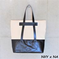 レディース　国産　キャンバストートバッグ　7M7-1046（ナチュラル×ネイビー）