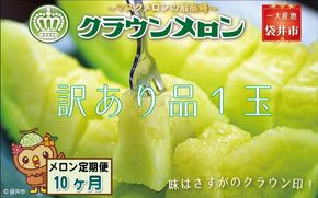 【10ヶ月定期便】クラウンメロン（訳あり）1玉入 メロン デザート グルメ 果物 フルーツ 季節の果物 スイーツ 袋井市 静岡県