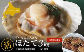 【12月発送限定】オホーツク産 『活』 ほたて 3kg（16～22枚） SRMN022