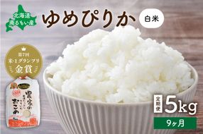 お米【9ヵ月定期便】北海道南るもい産 ゆめぴりか (白米) 5kg R011-036