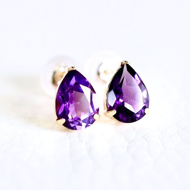 K18 イエローゴールド アメシスト ペアシェイプ 一粒石 ピアス 保証書付 KO-0046 SWAD058