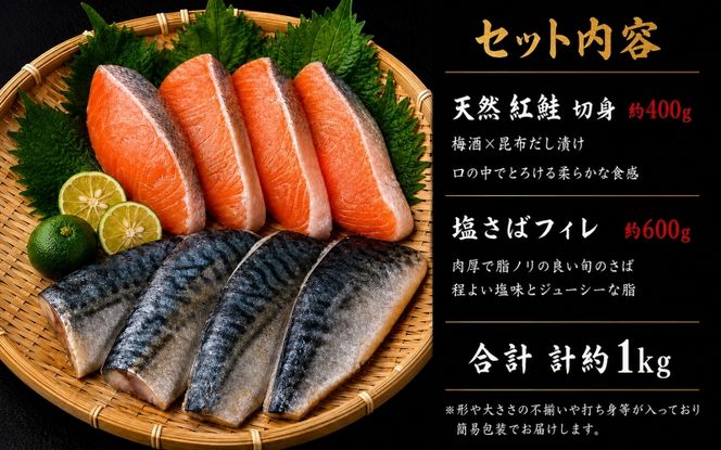 【ご家庭用訳あり】人気の塩さばフィレ＆紅鮭切身セット計1kg/ 和歌山 魚 さば 鮭 ※離島への配送不可【uot796C】