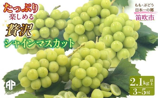 【2026年発送先行予約】笛吹市産　シャインマスカット　2.1kg以上（3～5房） 205-022-26y