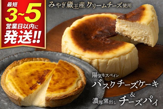 【みやぎ蔵王産クリームチーズ使用】バスクチーズケーキ ＋ 濃厚窯出しチーズパイ セット スイーツ 洋菓子 ケーキ [パティシエ ムー モル モル patissier mou mol molle スイーツ P＆Cファクトリー キャラメル クリームチーズ ふわとろ サクサク]|06_pcf-160101