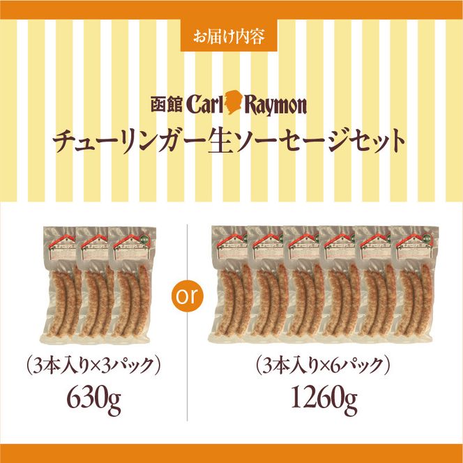 函館 カール・レイモン チューリンガー 生ソーセージ セット 選べる 内容量 3本入り 3パック 6パック 胃袋の宣教師 北海道産 豚肉 ほろ苦い 香辛料 キャラウェイ 風味豊か ソーセージ BBQ ホームパーティー 食品 加工品 おつまみ 酒の肴 お取り寄せ _HD033-008-sku