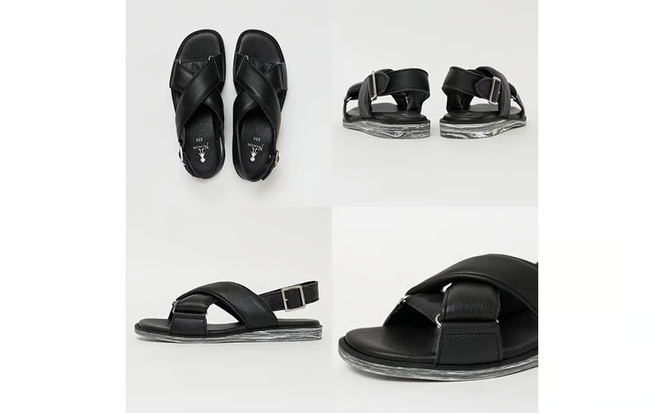 【選べるカラー・サイズ】CROSS STRAP SANDALS 黒毛和牛革のレザーサンダル 全3カラー 全8サイズ j0-006