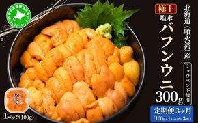 【定期便3カ月】北海道 噴火湾産 塩水 バフンウニ 100g 1パック 《アフター保証付き》うに ウニ 雲丹 海鮮 海の幸 魚介類 ウニ丼 お寿司 濃厚 無添加 産地直送 産直 お取り寄せ 山村水産 送料無料 【55250992】