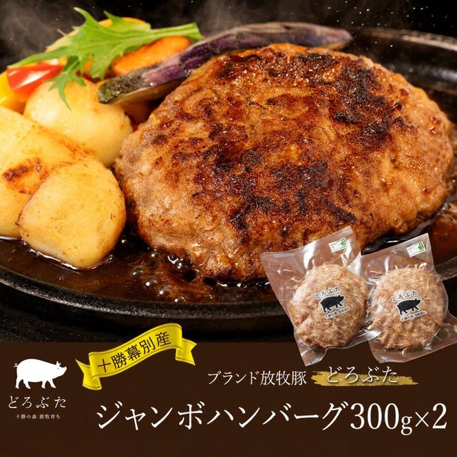 十勝幕別産ブランド放牧豚［どろぶた］ジャンボハンバーグ300g×2　北海道 エルパソ 放牧豚