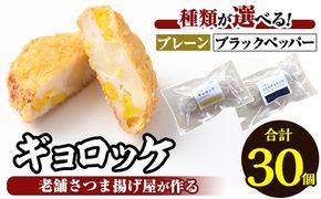 a1028 《種類が選べる！》老舗さつま揚げ屋が作るギョロッケ(合計30個)《プレーン6袋・ブラックペッパー6袋・プレーン、ブラックペッパー各3袋》【田中かまぼこ店】姶良市 コロッケ すり身 すりみ 魚肉 プレーン ブラックペッパー 海鮮 おかず 食べ比べ セット 惣菜 お弁当 おやつ