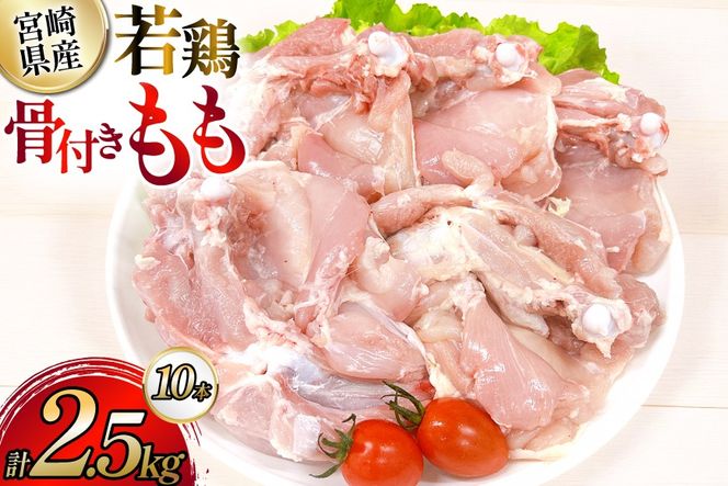 鶏肉 業務用 宮崎県産 若鶏 骨付きもも 250g 10本 セット [TRINITY 宮崎県 日向市 452061341] 小分け 冷凍 骨付きもも肉 詰め合わせ