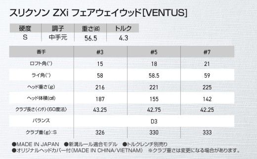 スリクソン ZXi フェアウェイウッド 【VENTUS】≪2024年モデル≫_DK-C711