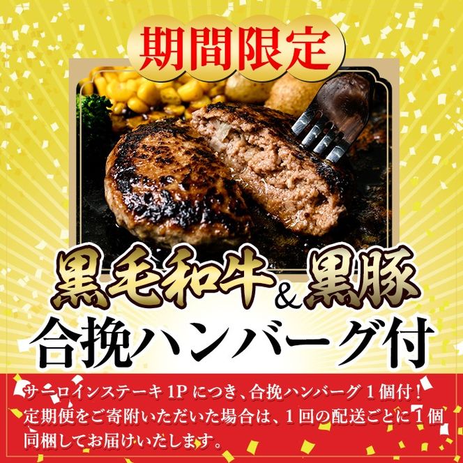 a853 ＜期間限定！合挽ハンバーグ付＞＜容量・定期便が選べる＞≪A5等級≫鹿児島県産黒毛和牛サーロイン2枚入り(1P計360g・2P計720g・3P計1.08kg・4P計1.44kg・3回定期便・6回定期便・12回定期便) 【水迫畜産】姶良市 国産 牛肉 サーロインステーキ ステーキ ステーキ肉 和牛