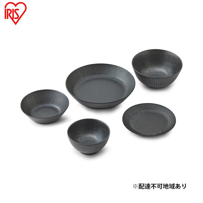 食器 5点セット MNW-5S ブラック 電子レンジ 食洗器対応 磁器 新生活 アイリスオーヤマ 食器セット 