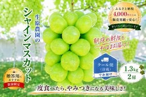 【2026年発送★先行予約】フルーツ王国笛吹市のシャインマスカット2房1.3kg クール便配送 137-001-26y
