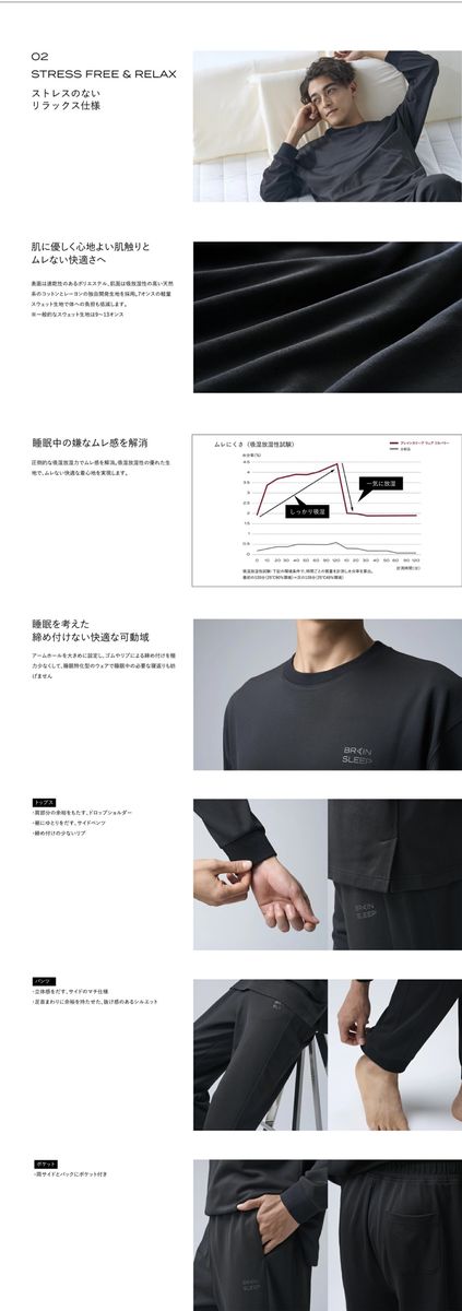 ブレインスリープ ウェア リカバリー 上下セット (ブラック・Mサイズ) リカバリーウェア スリープウェア ナイトウェア ルームウェア ユニセックス 一般医療機器 パジャマ 疲労回復 血行促進 【ブレインスリープ】akn103-02