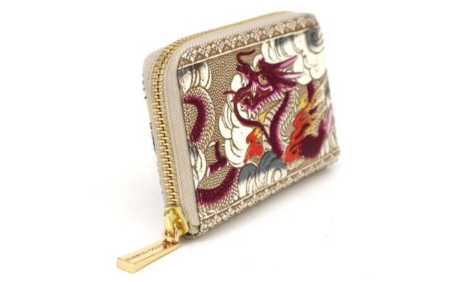 【文庫屋大関】ファスナー 小銭入れ 龍＜ワイン＞【皮革工芸品】財布 牛革 コンパクト 東京