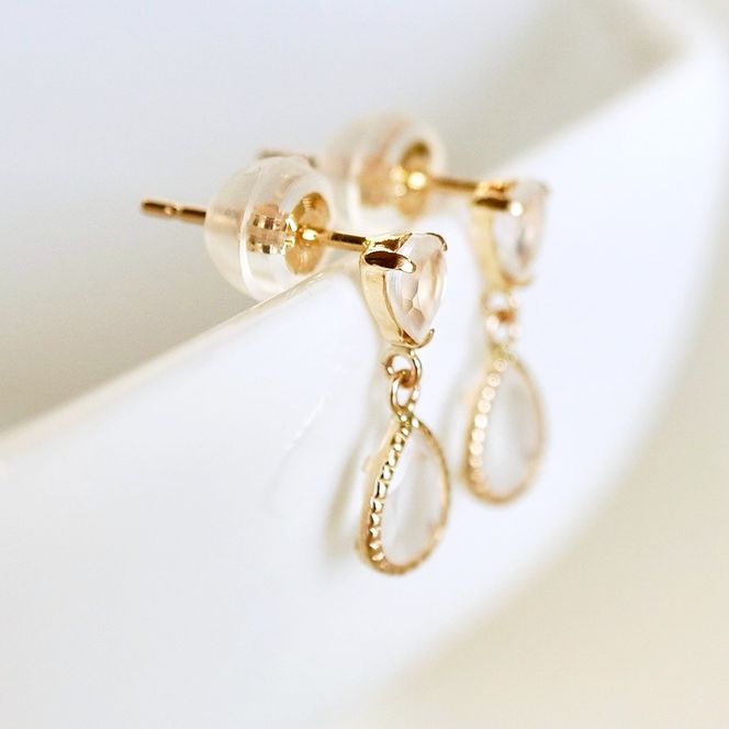 K10YG(10金) イエローゴールド 揺れる ホワイトムーンストーン アンティーク ピアス 保証書付 SR-2261 242-050-c