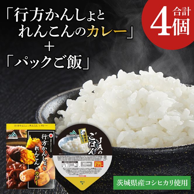 ～GI登録「さつまいも」使用～「行方かんしょとれんこんのカレー」＆「パックご飯」各2個セット｜カレー レトルト レトルトカレー パックご飯 ごはん レンジ コシヒカリ 非常食 ご当地 ご当地カレー 人気 オススメ 便利 特産品 地元特産品 茨城県 行方市(AE-145)
