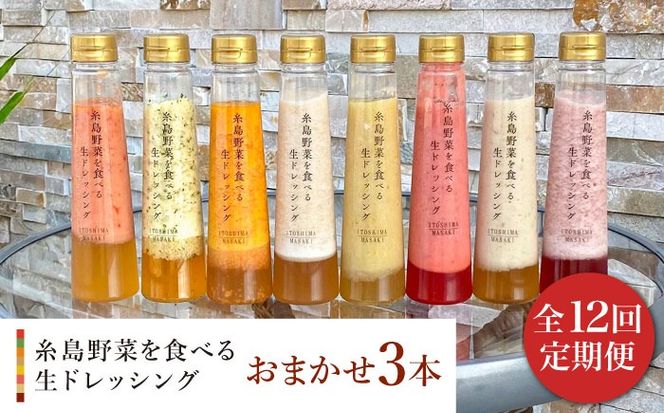 【 全12回 定期便 】 糸島 野菜 を 食べる 生 ドレッシング お任せ 3本 セット 《糸島》【糸島正キ】 [AQA013] ドレッシング セット ボトル ギフト 無添加 人気 野菜 にんじん 玉ねぎ