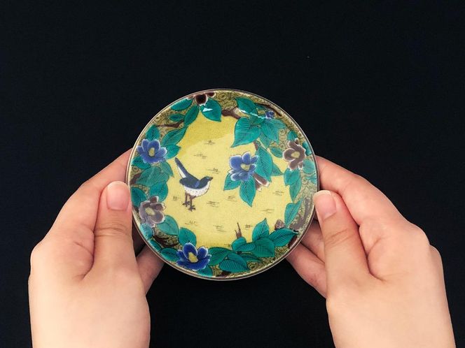 九谷焼　3.2号皿揃　吉田屋椿に鳥 （5枚セット）a01 工芸品 