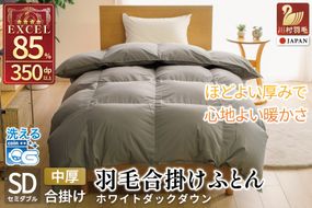 【春秋用】 洗える 羽毛布団 合掛け セミダブル ホワイトダックダウン85% 1.0kg 無地 グレー 中厚 春用 秋用 [川村羽毛 山梨県 韮崎市 20745418] 合い掛け 軽い羽毛 布団 コインランドリー 掛け布団 ダウンかけ布団 ふとん 羽毛ふとん 合掛け布団 エクセルゴールドラベル