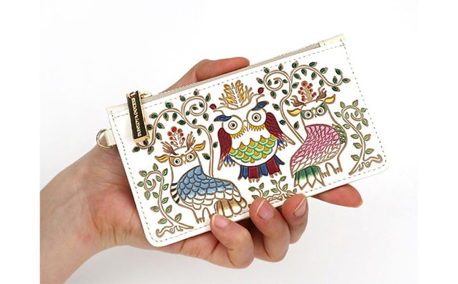 【文庫屋大関】すっきりカードケース　ふくろう【皮革工芸品】 ファッション小物 雑貨 フラグメントケース 小銭入れ付き 収納 スマート 日本製 鳥 フクロウ 梟 