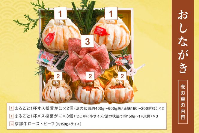 先行予約【数量限定】／まるごと松葉がにおせち【清花（きよはな）/京都牛】「二段重]　OD00140