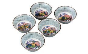 九谷焼　4.5号小鉢揃　扇絵変り （5枚セット）a01 食器 キッチン雑貨 キッチンアイテム 雑貨 小物 お皿 小皿 食卓 テーブルコーディネート 贈り物 普段使い 