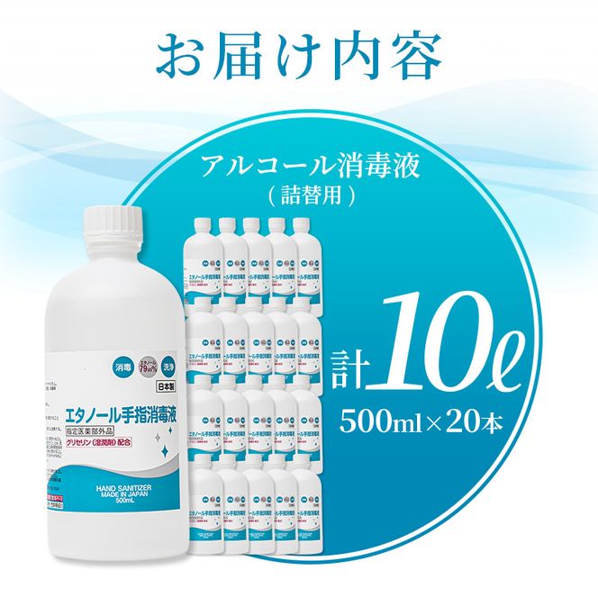 手指・皮膚の洗浄・消毒用 アルコール消毒液 500ｍl×20本（詰替）【cgiy0004A】