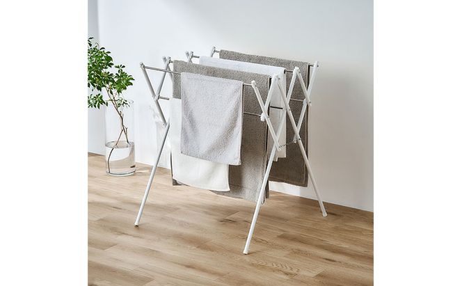 物干し 伸縮タオル干し SWX-700RC ホワイト タオルハンガー タオル干し  アイリスオーヤマ スタンド ハンガー コンパクト ステンレス 伸縮 省スペース タオルスタンド スリム ラック 室内物干し 洗濯物干し 物干しスタンド 部屋干し タオル