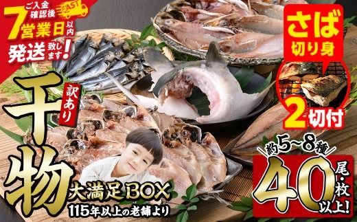 【期間限定・さば切り身2切付】＜訳あり＞ 干物大満足BOX(40尾以上・5-8種)セット 干物 みりん干し あじ アジ かます カマス ブリ ブリカマ さば いわし たい 鯵 鰤 鯖 鯛 丸干し 開き 魚 海鮮 冷凍 詰め合わせ 簡単調理【AQ68-G】【やまろ渡邉】