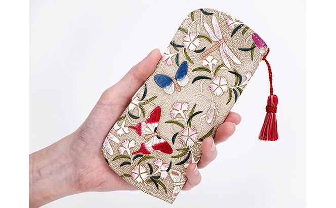 【文庫屋大関】メガネケース　撫子【皮革工芸品】 ファッション小物 民芸品 